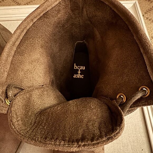 BEAU + ASHE Taupe Faux Suede Size 9.5 Rock Wedge Boots Booties Lace Up NWOT - Picture 7 of 13